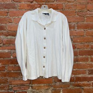 Vintage Liz Claiborne Liz Sport Cotton Fleece Button Front Shirt Jacket Size L
